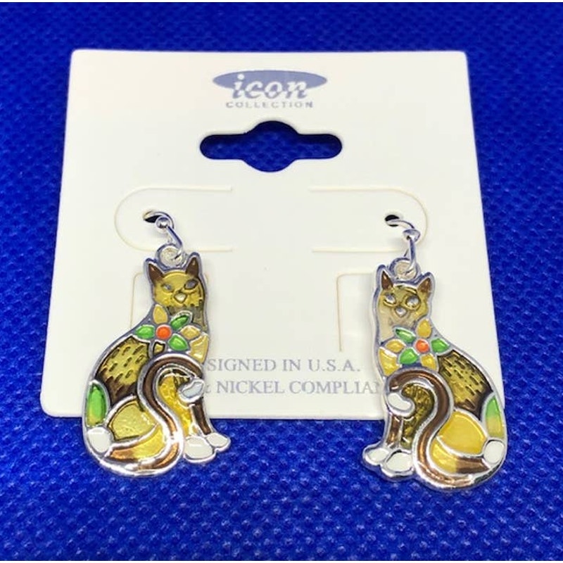 Icon Collection Cloisonne Enamel Cat Earrings Fishhook French Hook